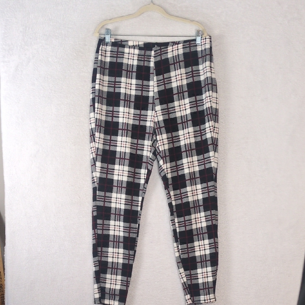 SHEIN Curve Womens Black & White Plaid Academia Goth Pull On Skinny Pants 1XL